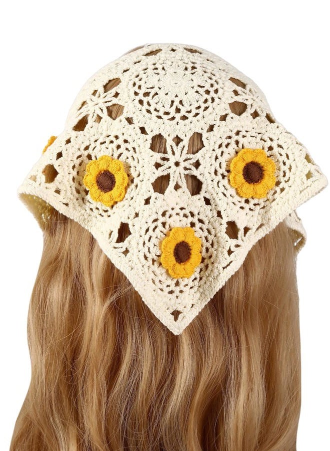 Floerns Women's Accessories Floral Hair Scarf Crochet Kerchief Vintage Headbands Yellow One Size - Image 1