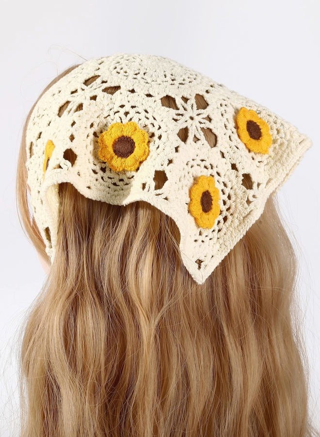 Floerns Women's Accessories Floral Hair Scarf Crochet Kerchief Vintage Headbands Yellow One Size - Image 2
