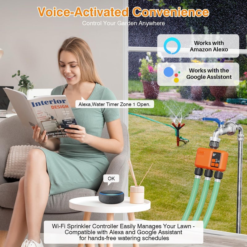 XinFuture Smart WiFi Sprinkler Timer 3 Zone,WiFi Water Timer for Garden Hose with 300M Range,APP & Remote Control,Alexa & Google Voice Compatible,Rain Delay, Manual Mode Sprinkler System - Image 5