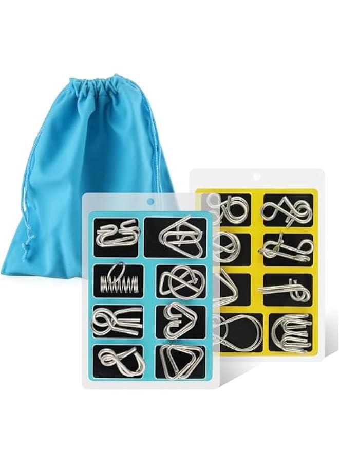 HOOKOR Metal Wire Puzzle Set of 16 with Pouch,Brain Teaser IQ Test Disentanglemen Iron Link Unlock Interlock Game Chinese Ring Magic Trick Toy for Party Favor Kids Adults Challenge  - Image 1
