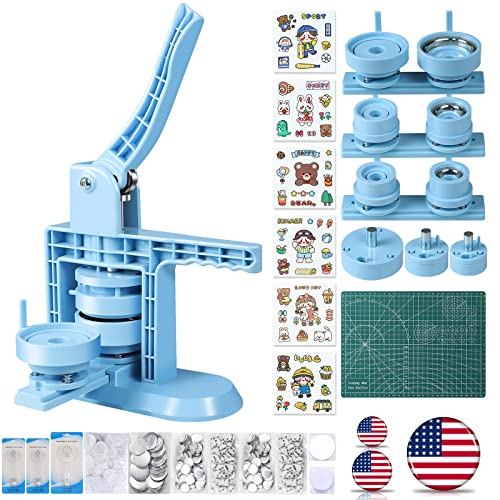 Happizza Button Maker Machine Multiple Sizes (4th Gen), Pin Maker 1+1.25+2.25 inch / 25+32+58mm, Badge Button Press Machine with Cutting Mat & 300 Sets Badge Making Supplies & Circle Cutter - Image 1