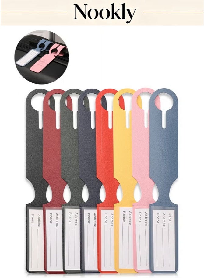 nookly 8-Pack Colorful Luggage Tags, Slim PU Leather Suitcase Identifiers with Double Buckle, Write-On Name ID Labels for Travel, Business Trips and Family Vacations (8 Colors) - Image 1