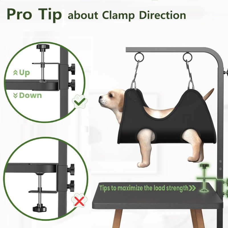 Josmimic Adjustable Dog Grooming Arm with Clamps: 42" Height-Adjustable Pet Grooming Stand with Hammock and No-Sit Haunch Holders, Ideal for Home Grooming, Trimming, and Nail Clipping (Table Not Included) - Image 4