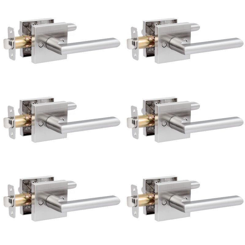 Hosom 6 Pack Interior Door Levers Passage Door Handles Heavy Duty No Locking Door Handle Set For Hallway Closet Doors Satin Nickel Finished With Square Plate - Image 1