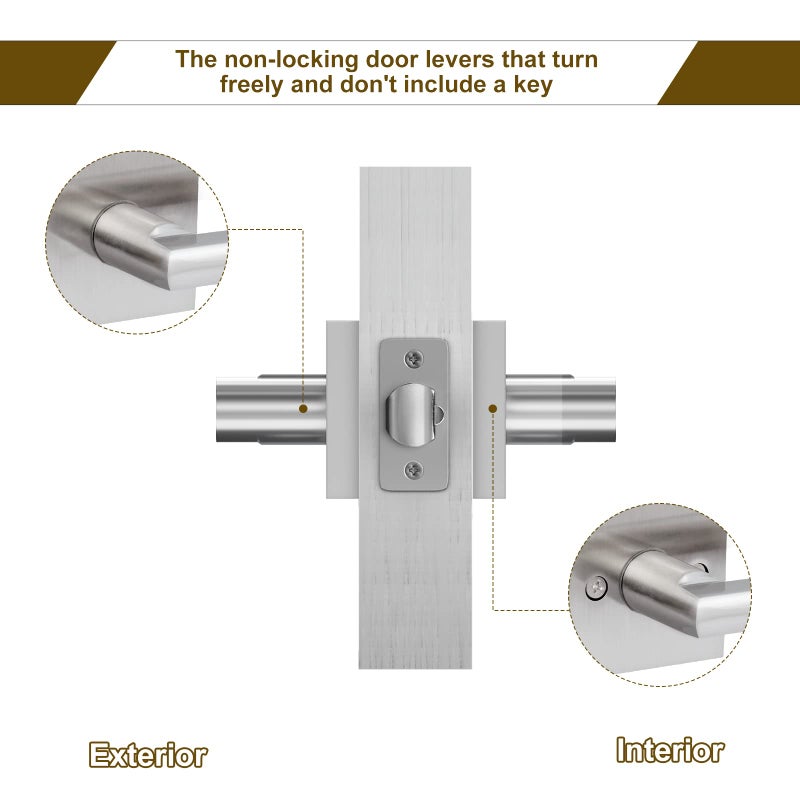Hosom 6 Pack Interior Door Levers Passage Door Handles Heavy Duty No Locking Door Handle Set For Hallway Closet Doors Satin Nickel Finished With Square Plate - Image 3