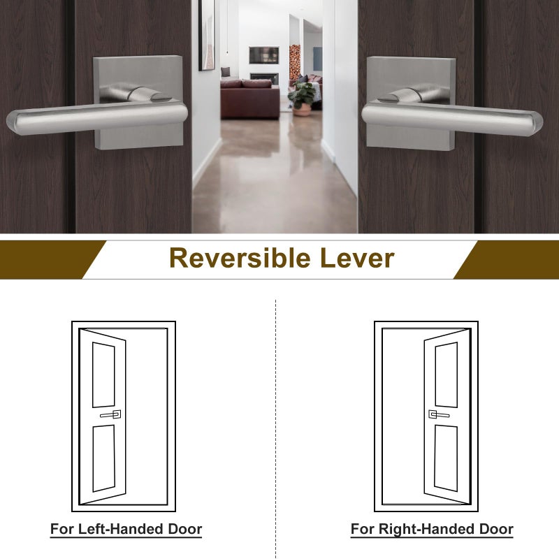 Hosom 6 Pack Interior Door Levers Passage Door Handles Heavy Duty No Locking Door Handle Set For Hallway Closet Doors Satin Nickel Finished With Square Plate - Image 5