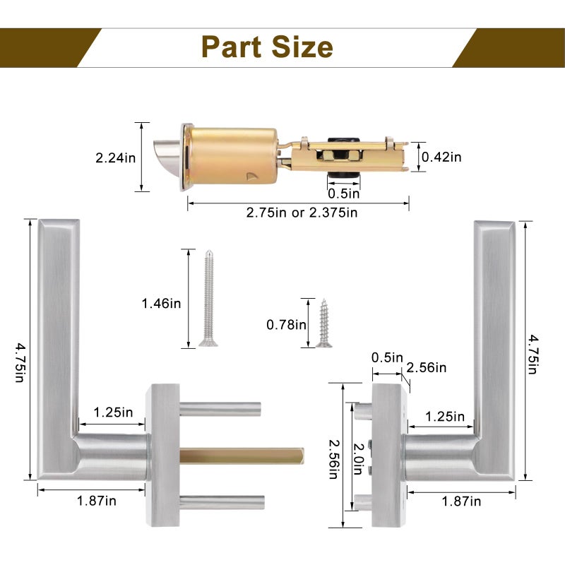 Hosom 6 Pack Interior Door Levers Passage Door Handles Heavy Duty No Locking Door Handle Set For Hallway Closet Doors Satin Nickel Finished With Square Plate - Image 2