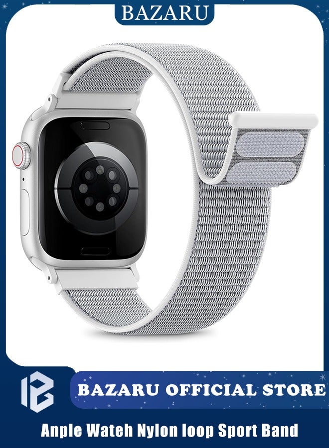 بازار سوار ساعة Apple Watch الرياضي المصنوع من النايلون لساعات Ultra 2/Series 10/9/8/7/SE بمقاس 42-49 مم - سوار منسوج قابل للتعديل ومضاد للتعرق وجيد التهوية للرجال والنساء، مريح وسريع الجفاف للصالة الرياضية والارتداء اليومي (فضي) - Image 1