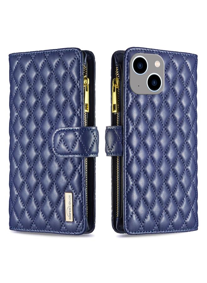 اس-توب جراب هاتف iPhone 15 Plus بسحاب ومحفظة جلدية قابلة للطي بتصميم شبكي ماسي - Image 1