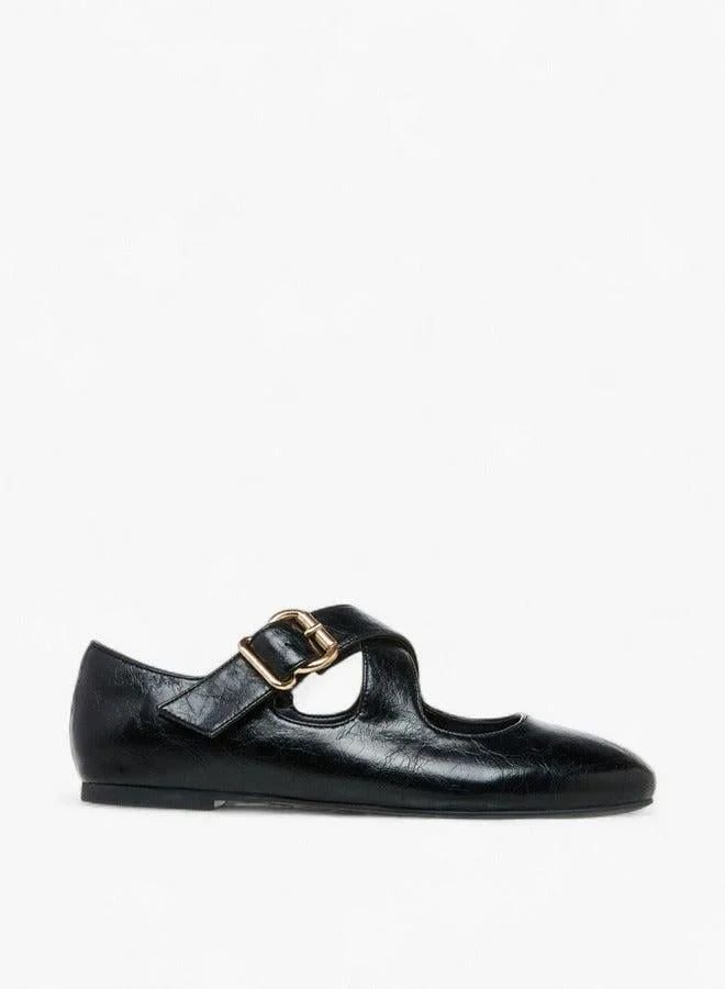 Celeste Women's Solid Ballerina Shoes with Buckle Closure