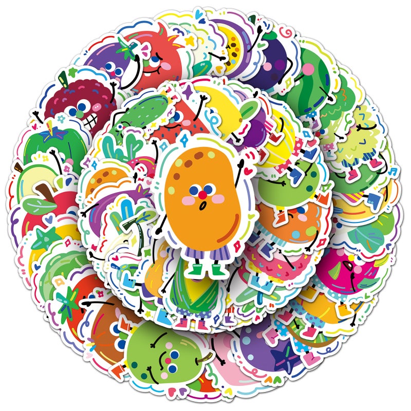 50 Pcs Vegetable Fruit Graffiti Stickers, Cartoon Food Original Waterproof Decorative Stickers - Image 5