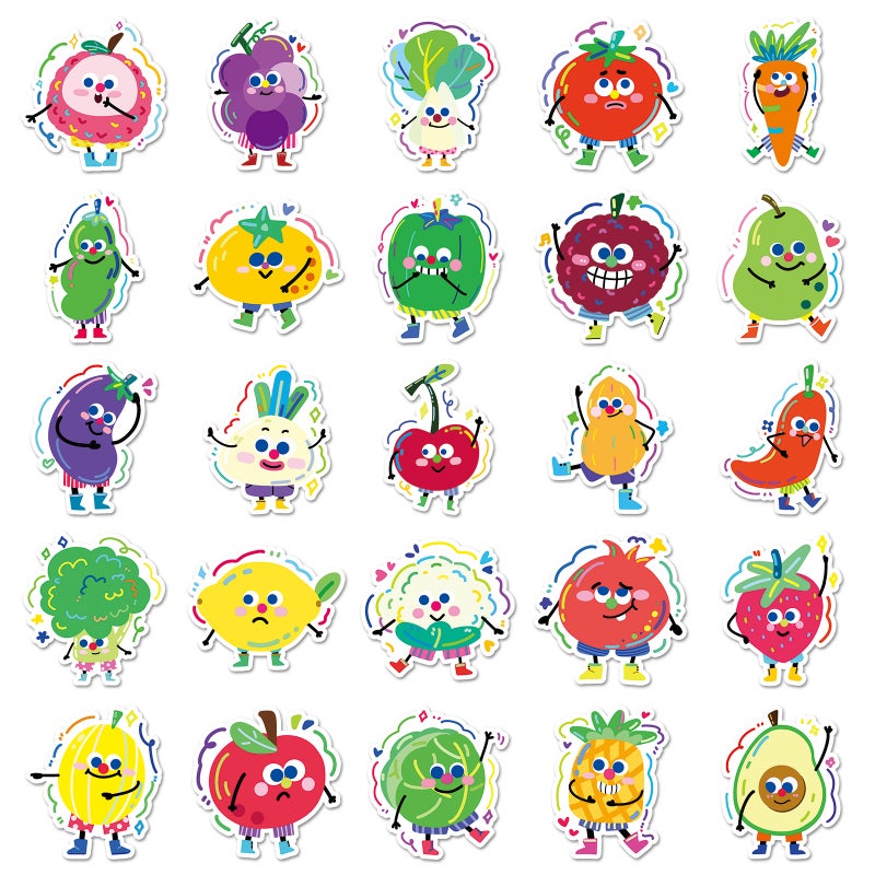 50 Pcs Vegetable Fruit Graffiti Stickers, Cartoon Food Original Waterproof Decorative Stickers - Image 2