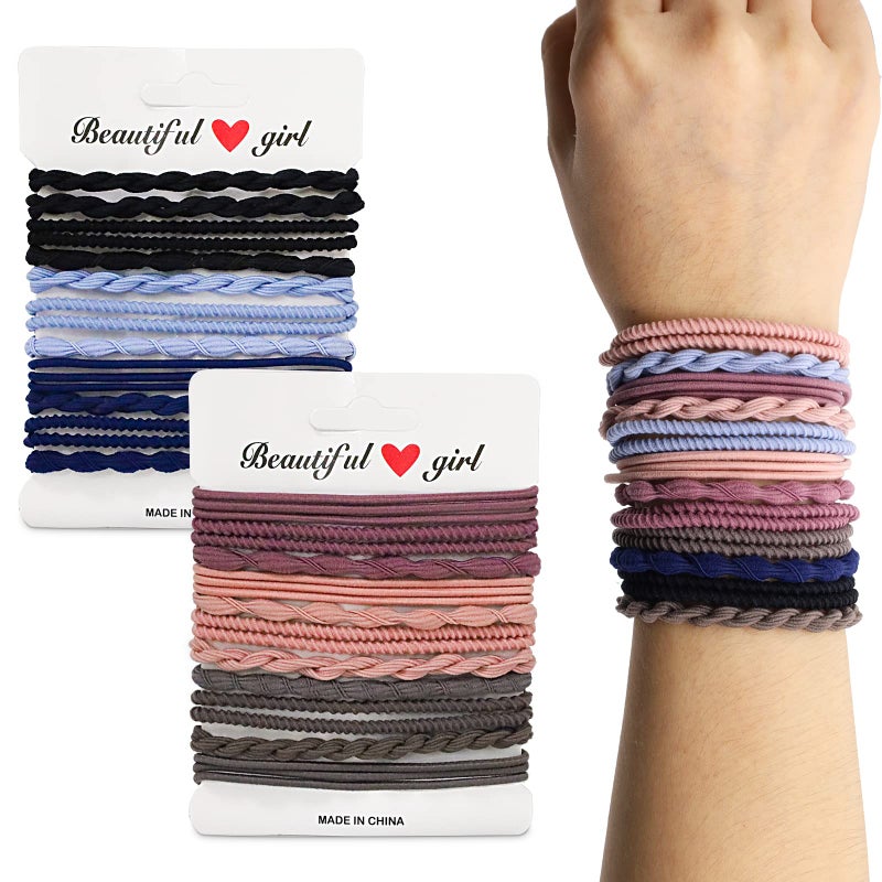 MEMOVAN Hair Tie Bracelets 24pcs Boho Ponytail Holders Seamless Braided Elastic Cotton Hair Bands for Women Girls Thick Thin and Curly Hair