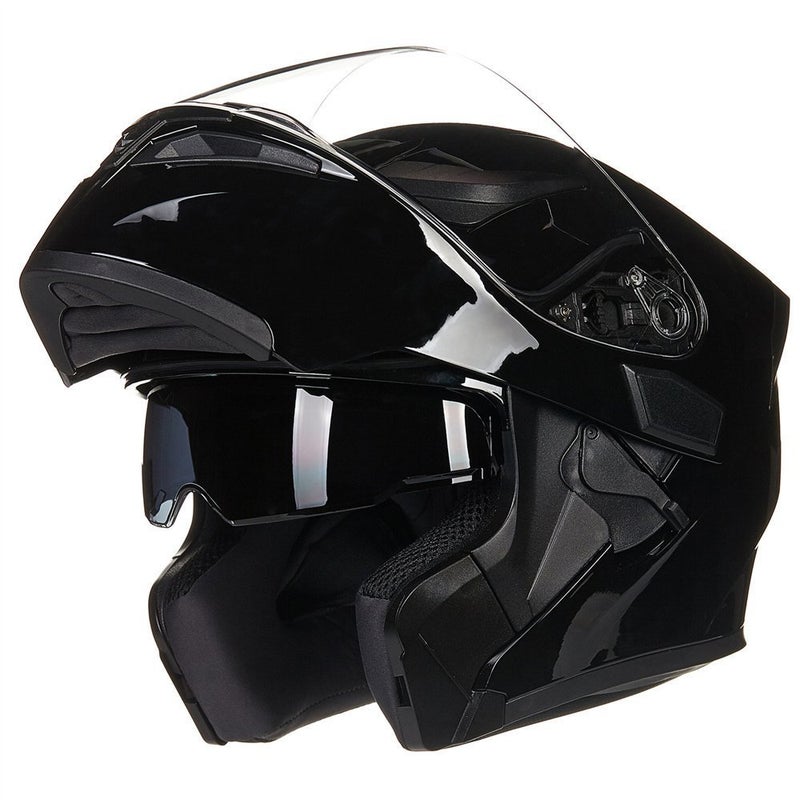 ILM Motorcycle Dual Visor Flip up Modular Full Face Helmet DOT 6 Colors Model 902 M Gloss Black