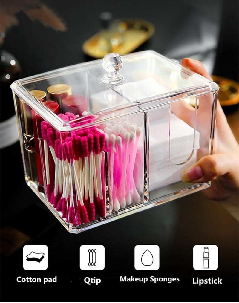 Soko 4 Grids Qtip Holder With Lid Cotton Swab Storage Dispenser Acrylic Vanity Cosmetic and Makeup Organizer Bathroom Canister Accessories Set for Ball Pads Floss Earbud Transparent - Image 5