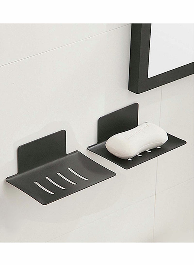 SYOSI Soap Dish Shower Waterfall, Black Stainless Steel Soap Tray, Self Adhesive Bar Soap Holder with Drain, Soap Saver Drainer for Shower/Bathroom/Kitchen/Counter Top, 2PCS  - Image 1