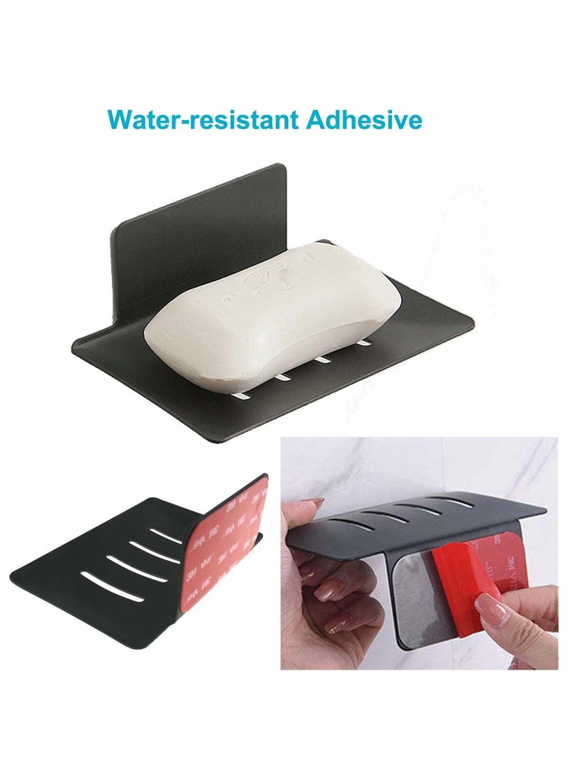 SYOSI Soap Dish Shower Waterfall, Black Stainless Steel Soap Tray, Self Adhesive Bar Soap Holder with Drain, Soap Saver Drainer for Shower/Bathroom/Kitchen/Counter Top, 2PCS  - Image 2