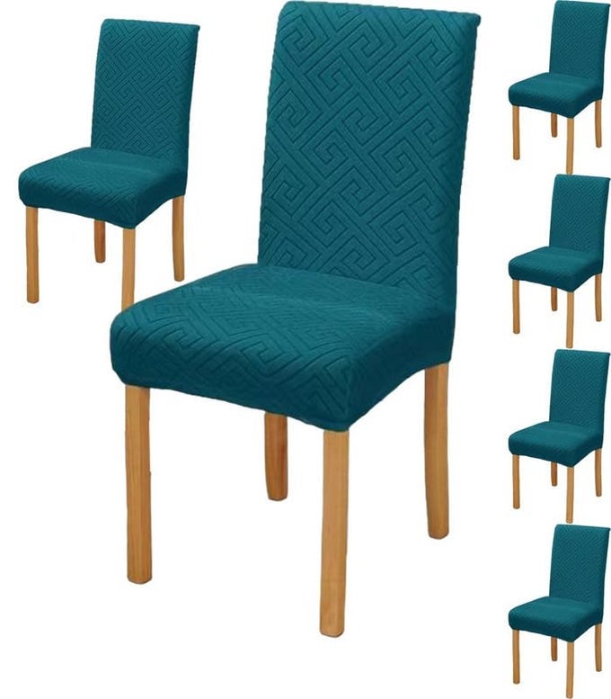 ELASTIC CHAIR COVER STRETCH REMOVABLE WASHABLE JACQUARD DINING CHAIR COVER PROTECTOR SEAT SLIPCOVER PACK OF 6 TEAL JCMC17