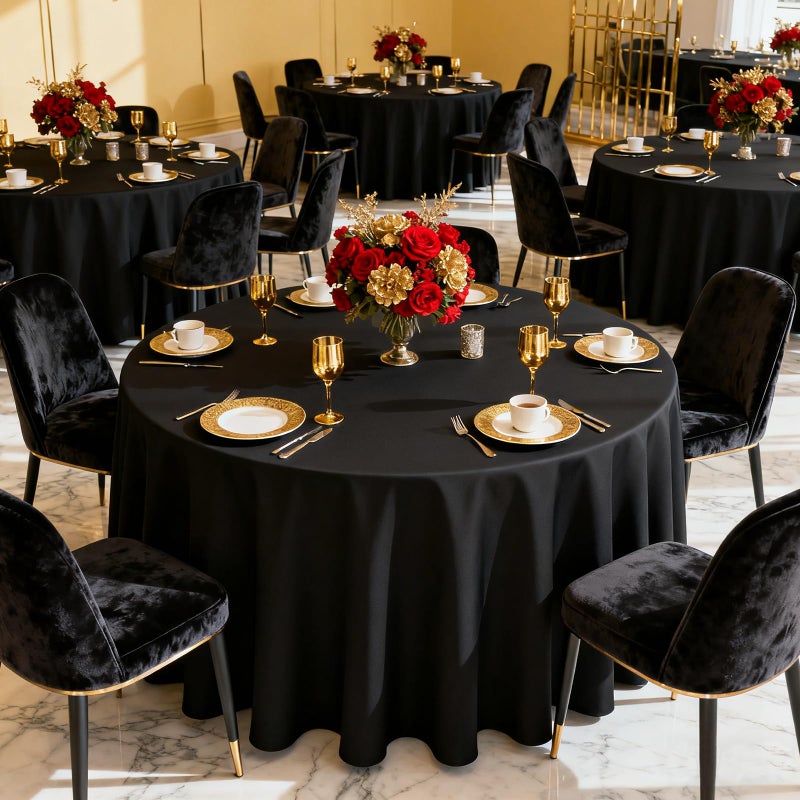 MRJ Black 70 Inch Round Tablecloths Stain and Wrinkle Resistant Washable Polyester Table Cloth for Wedding Dining Banquet Birthday Party Buffet - Image 5