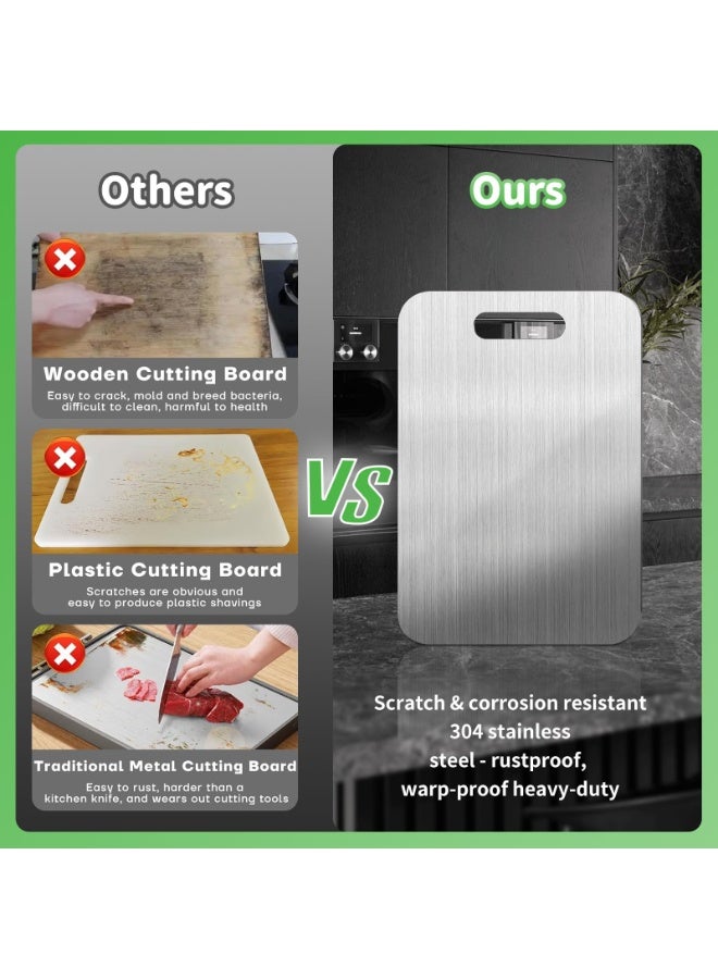 أفضل YK SUS304 لوح قطع الفولاذ المقاوم للصدأ -3 PCS لوحة مطبخ متينة لتقطيع اللحوم والخضروات والفواكه، لوحة إعداد طعام صحي سهل التنظيف - Image 5