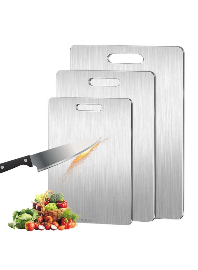 أفضل YK SUS304 لوح قطع الفولاذ المقاوم للصدأ -3 PCS لوحة مطبخ متينة لتقطيع اللحوم والخضروات والفواكه، لوحة إعداد طعام صحي سهل التنظيف - Image 1
