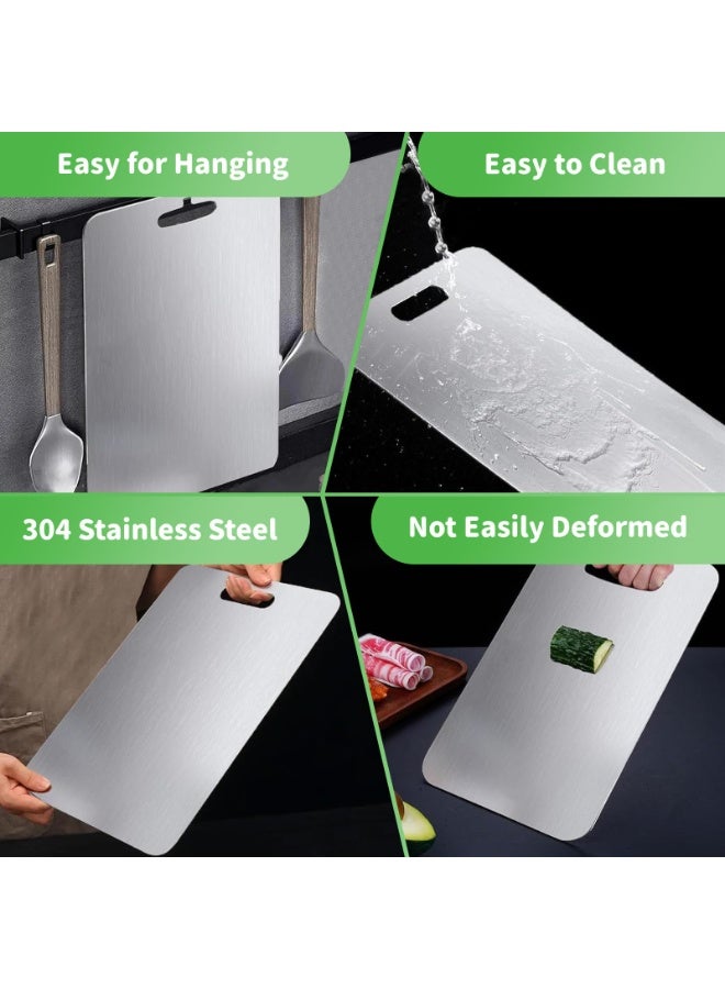أفضل YK SUS304 لوح قطع الفولاذ المقاوم للصدأ -3 PCS لوحة مطبخ متينة لتقطيع اللحوم والخضروات والفواكه، لوحة إعداد طعام صحي سهل التنظيف - Image 4