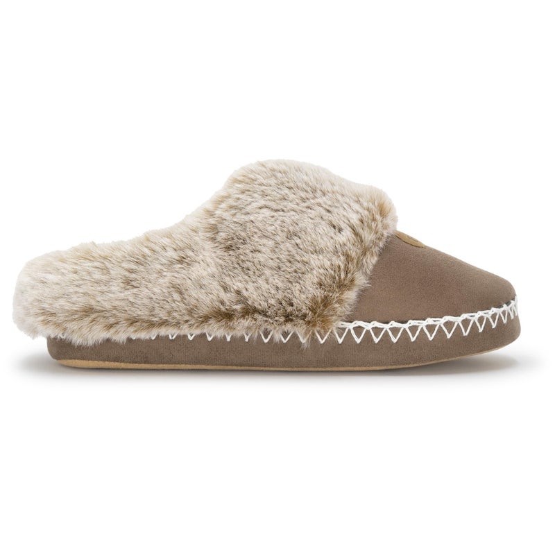 BEARPAW Womens Indoor Microsuede Faux Fur Lined Soft Sole Slipper With Skid Resistant Bottom, Hickory, Medium - Image 4
