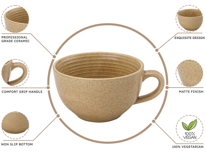 Bodhi House Ceramic Soup and Coffee Wide Large Mug with Handle - Set of 2, 350 Ml Glossy Finish | Microwave Safe | for Maggi, Cappuccino, Latte, Green Tea - Wood Brown - Image 5