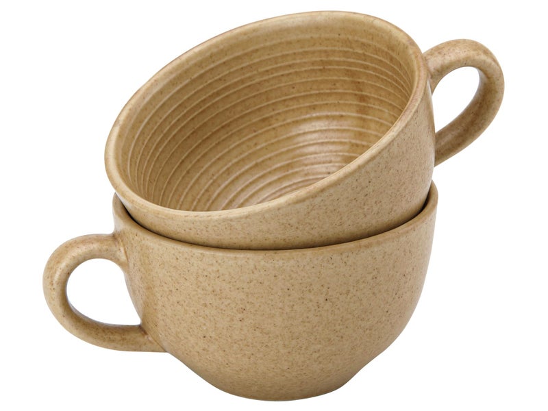 Bodhi House Ceramic Soup and Coffee Wide Large Mug with Handle - Set of 2, 350 Ml Glossy Finish | Microwave Safe | for Maggi, Cappuccino, Latte, Green Tea - Wood Brown - Image 2