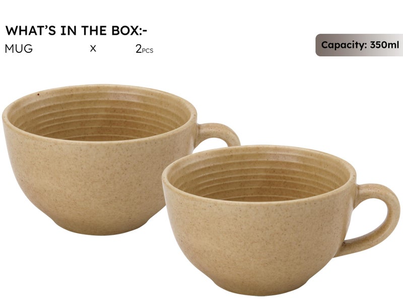Bodhi House Ceramic Soup and Coffee Wide Large Mug with Handle - Set of 2, 350 Ml Glossy Finish | Microwave Safe | for Maggi, Cappuccino, Latte, Green Tea - Wood Brown - Image 3