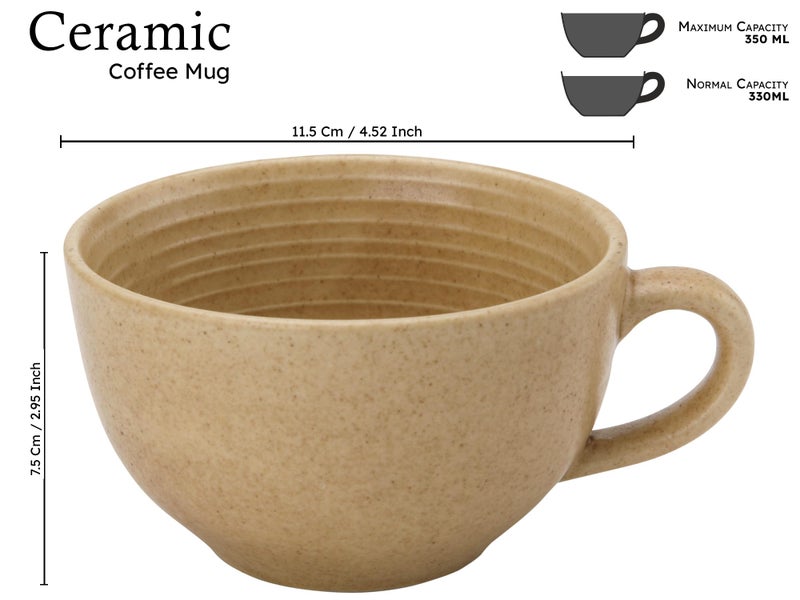 Bodhi House Ceramic Soup and Coffee Wide Large Mug with Handle - Set of 2, 350 Ml Glossy Finish | Microwave Safe | for Maggi, Cappuccino, Latte, Green Tea - Wood Brown - Image 4