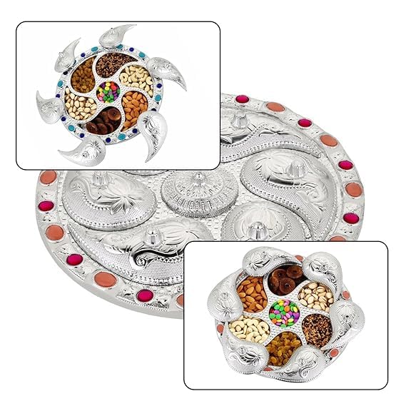 SHOPECOM SHOPECOM 7 Compartment Dry Fruit Serving Rotating Tray Multipurpose 7 Compartment Dry Fruit Serving Rotating Tray Candy Chocolate Snacks Storage Box Masala Box - Image 3