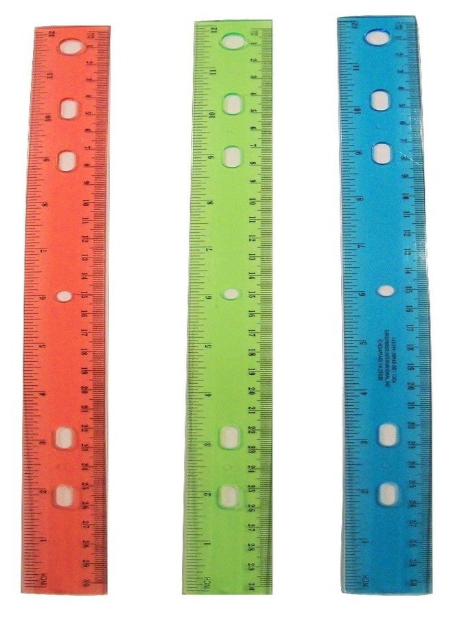 Jot 12 Inch Plastic Rulers, 3 Pack Assorted