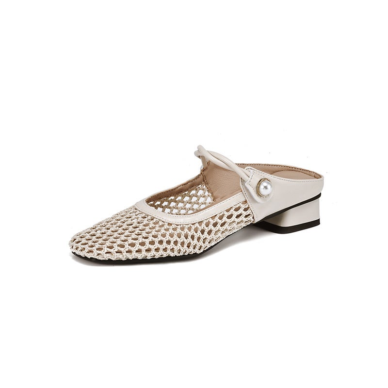 2024 Summer New Leisure Low-Heeled Mesh 32-43 Size Square Head Breathable Outdoor Slippers For Women - Image 1
