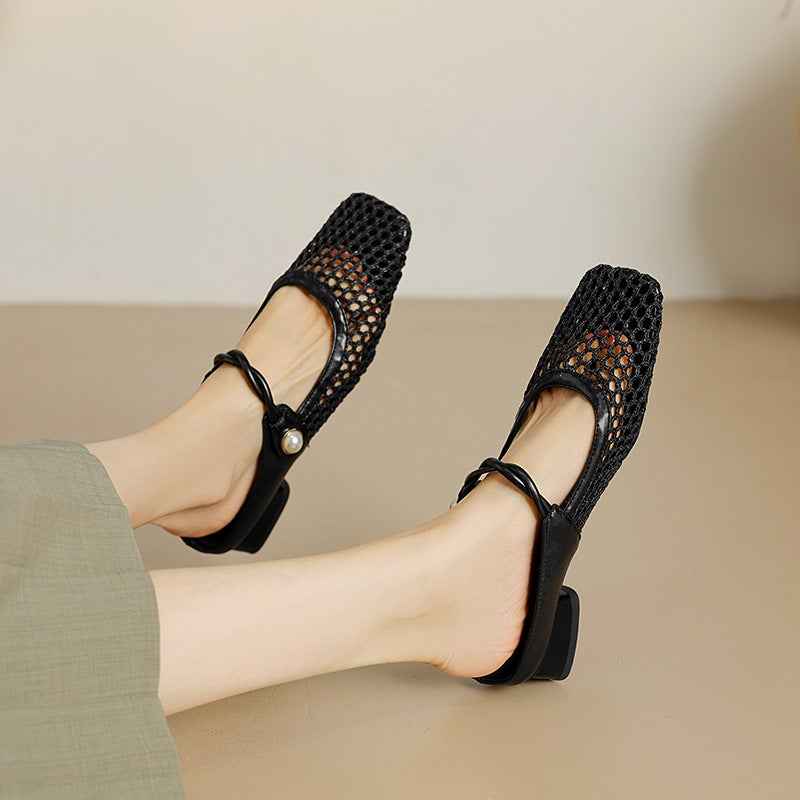 2024 Summer New Leisure Low-Heeled Mesh 32-43 Size Square Head Breathable Outdoor Slippers For Women - Image 3