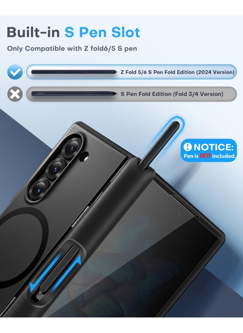 BERFY Magnetic for Samsung Galaxy Z Fold 6 Case with Privacy Screen Protector, [Compatible with MagSafe][Anti Spy]Built-in S Pen Holder & Kickstand, Full-Body Shockproof Phone Case for Z Fold 6, Black  - Image 3