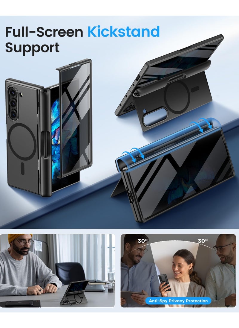 BERFY Magnetic for Samsung Galaxy Z Fold 6 Case with Privacy Screen Protector, [Compatible with MagSafe][Anti Spy]Built-in S Pen Holder & Kickstand, Full-Body Shockproof Phone Case for Z Fold 6, Black  - Image 5