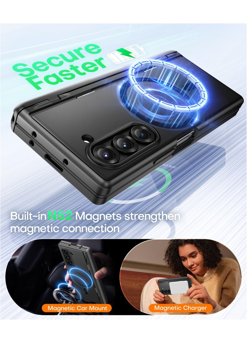 BERFY Magnetic for Samsung Galaxy Z Fold 6 Case with Privacy Screen Protector, [Compatible with MagSafe][Anti Spy]Built-in S Pen Holder & Kickstand, Full-Body Shockproof Phone Case for Z Fold 6, Black  - Image 4