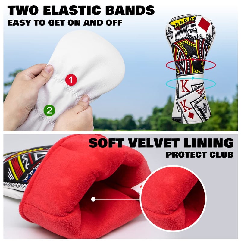 BAIRBRE Golf Club Covers - Poker Diamond King Driver Covers Leather Driver Head Cover Golf Headcover for Most Brands - Image 3