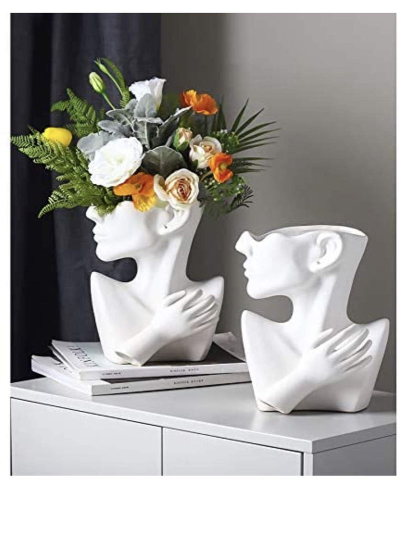 Funsoba Ceramics Statue Flower Vase Face Pots Bust Head Shaped for Birthday Gifts Home Office Decoration (White) - Image 3