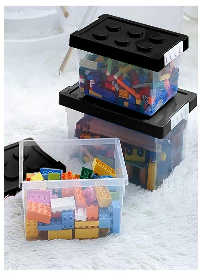loobuu Plastic Storage Bins with Lids - Stackable Toy Storage Organizer Box Set of 2, Toy Chests with Compatible Building Baseplate and Lid, Storage Container for Building Bricks & Toys- Black - Image 4