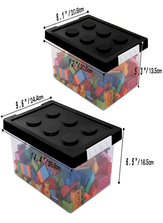 loobuu Plastic Storage Bins with Lids - Stackable Toy Storage Organizer Box Set of 2, Toy Chests with Compatible Building Baseplate and Lid, Storage Container for Building Bricks & Toys- Black - Image 2