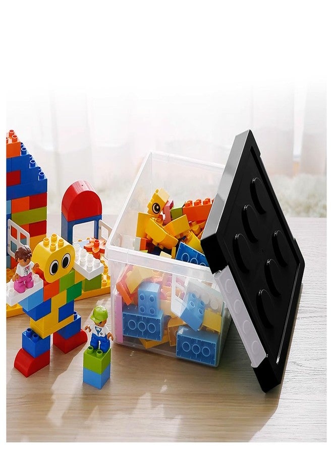 loobuu Plastic Storage Bins with Lids - Stackable Toy Storage Organizer Box Set of 2, Toy Chests with Compatible Building Baseplate and Lid, Storage Container for Building Bricks & Toys- Black - Image 3
