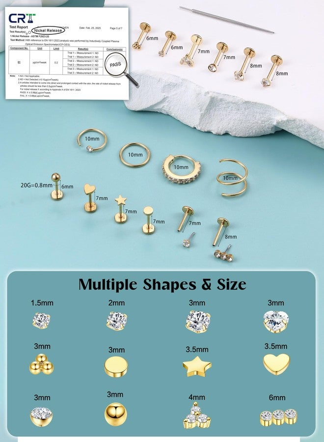 ORAZIO 14K Gold Filled Nose Rings Studs Hoops for Women Men 20G Hypoallergenic Surgical Steel Push in Threadless Flat Back Earrings CZ Helix Tragus Lip Cartilage Medusa Nostril Piercing Jewelry G1 - Image 4
