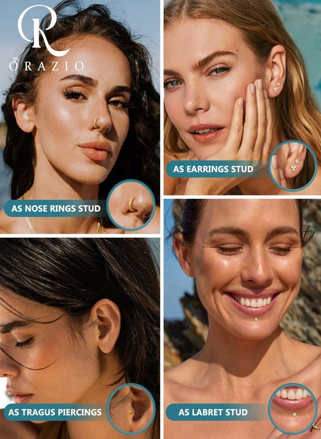 ORAZIO 14K Gold Filled Nose Rings Studs Hoops for Women Men 20G Hypoallergenic Surgical Steel Push in Threadless Flat Back Earrings CZ Helix Tragus Lip Cartilage Medusa Nostril Piercing Jewelry G1 - Image 3