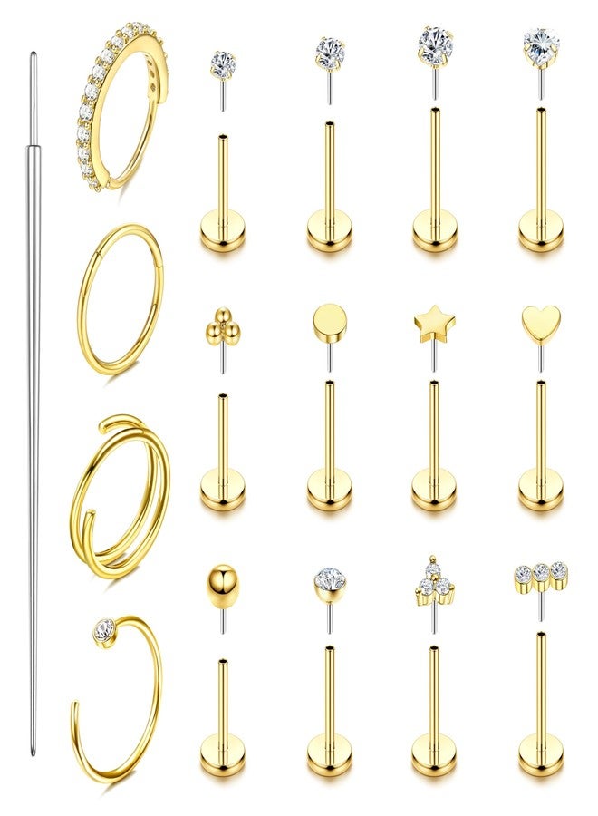 ORAZIO 14K Gold Filled Nose Rings Studs Hoops for Women Men 20G Hypoallergenic Surgical Steel Push in Threadless Flat Back Earrings CZ Helix Tragus Lip Cartilage Medusa Nostril Piercing Jewelry G1 - Image 1