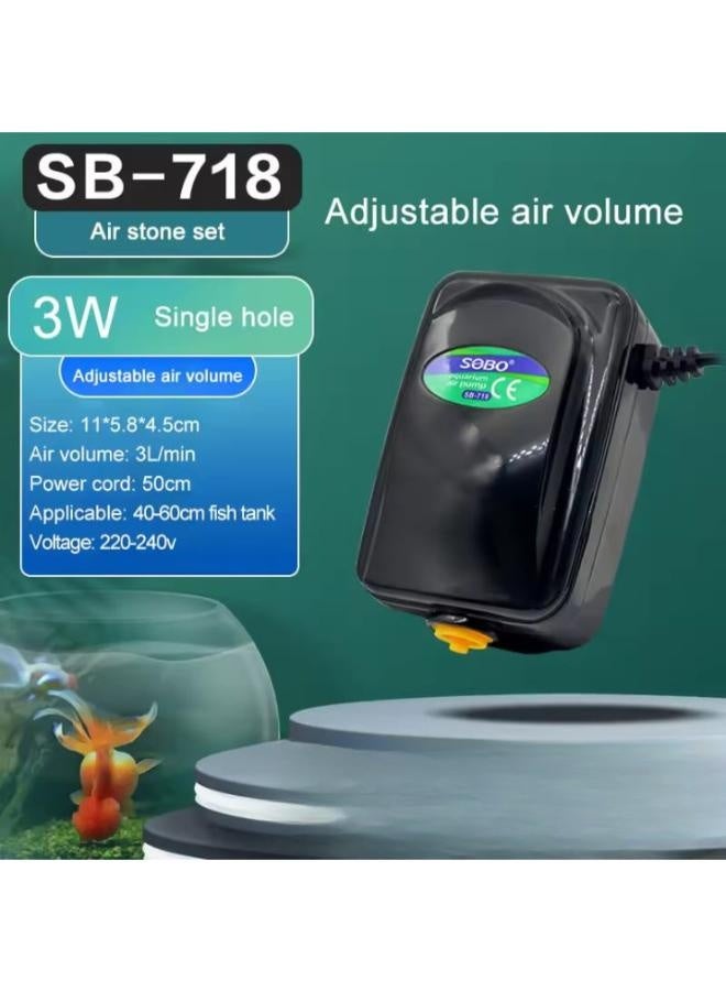 سوبو مضخة هواء صغيرة لأحواض السمك SOBO SB-718، 3 واط، 3 لتر/دقيقة - جهاز تهوية أكسجين صامت لأحواض السمك - Image 3