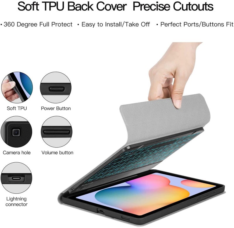 ProElite Keyboard case for Samsung Galaxy Tab S6 Lite 10.4 Inch 2024 SM-P610/P615 with S Pen Holder, Magnetic Detachable Wireless Bluetooth Keyboard Built-in 7-Colors Backlit, Dark Green - Image 3