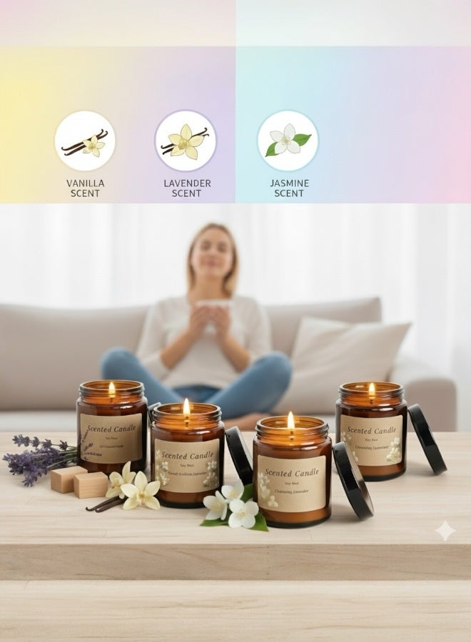 لايف إن بيور 3 قطع من الشموع المعطرة المريحة في برطمان العلاج العطري بدون دخان مع شمع الصويا الطبيعي، شموع برطمان بروائح متنوعة للاستحمام واليوغا والنوم والمهرجانات وحفلات الزفاف والهدايا برائحة اللافندر والياسمين والفانيليا - Image 3