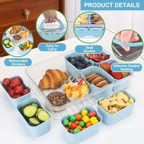 shopwithgreen 2Pcs Snackle Box Container, Divided Serving Tray with Lid and Handle, Snack Box Container Food Platter Charcuterie for Party, Veggies, Snack, Fruit, Nuts, Entertaining, Picnic,Blue - Image 4